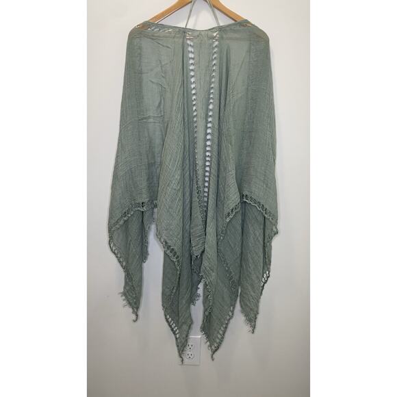 World Market Beaded Knit Sweater Shawl Wrap Fringe One Size Boho Soft Blanket - Picture 8 of 9